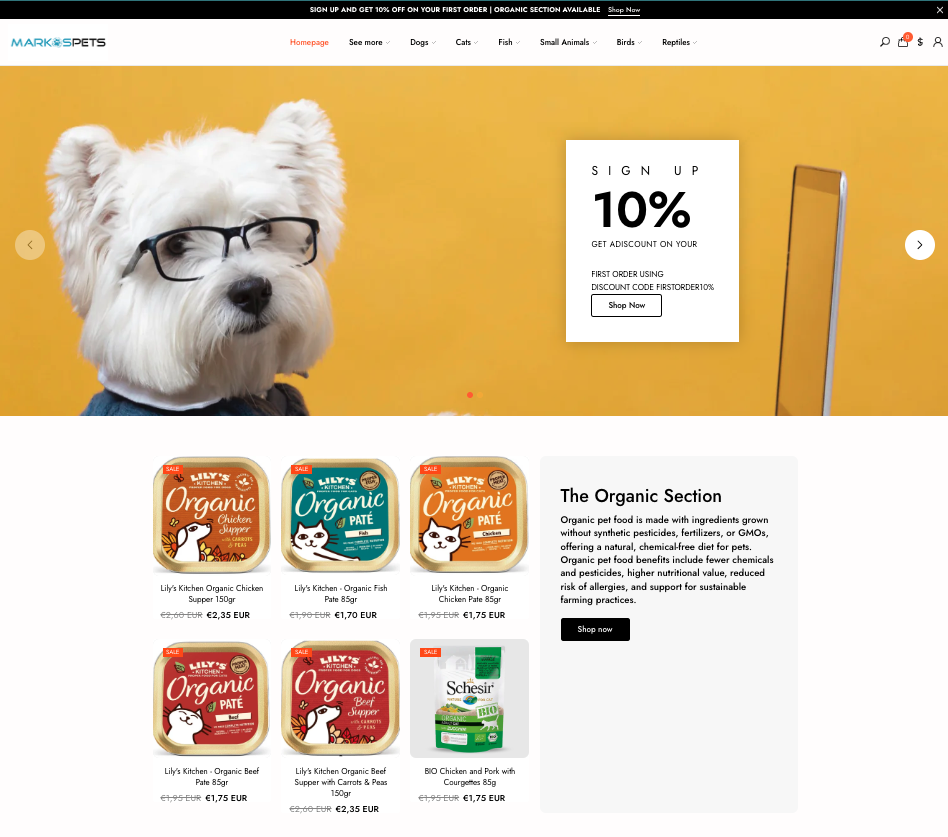 Markos Pet Shop Homepage 1